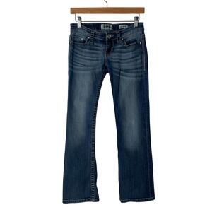 Daytrip‎ Leo Low Rise Bootcut Jeans Women Size 26 Blue Denim Embellished Pockets